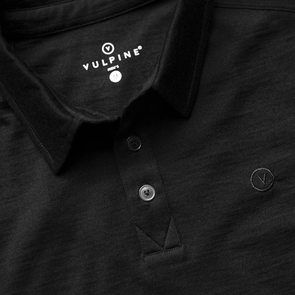 Vulpine | Mens Merino Long Sleeve Polo (Black)
